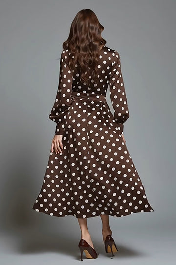 Marron foncé blanc à pois Une ligne Robe de cérémonie à col rond avec manches